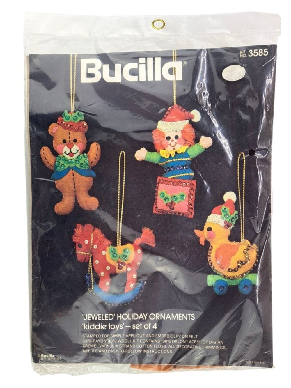 Vintage Bucilla Jeweled Holiday Ornament Kit 4 Kiddie Toys 1979 Christmas 3585